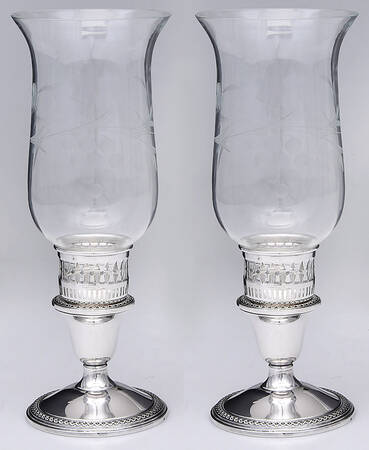 20115 (Sterling, Hollowware) Pair of Weighted Hurricane Lamp & Globe
