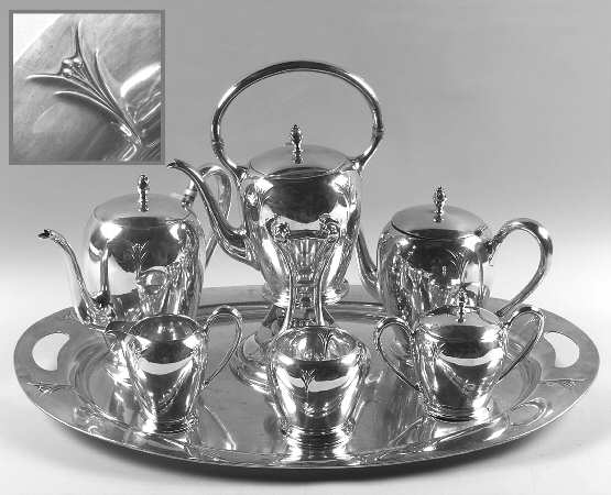 Elsinore (Sterling, 1931, Hollowware) 7 Piece Tea Set (SCP, STP, SCR, SSU, SWB, SKES & WTL)