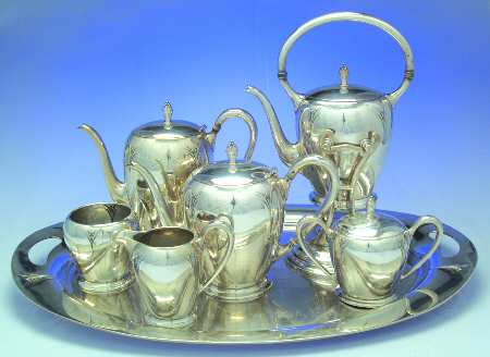 Elsinore (Sterling, 1931, Hollowware) 6 Piece Tea Set (SCP, STP, SCR, SSU, SWB, SKES)