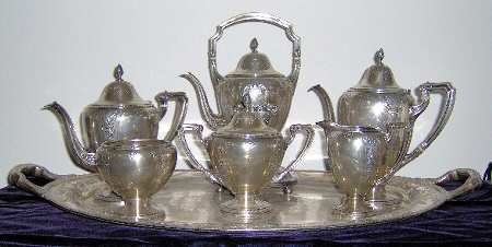 Charmont (Sterling, Hollowware) 7 Piece Tea Set (SCP, STP, SCR, SSU, SWB, SKES & WTL)