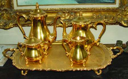 Countess-Gold (Electroplate, Hollowware) 5-Piece Silverplate Tea Set (with Tray)