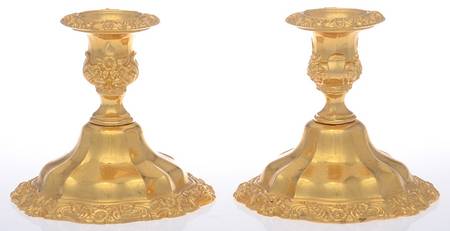 Countess-Gold (Electroplate, Hollowware) Pair of 4" Console Candleholders
