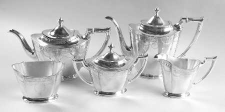 C1400E (Sterling, Hollowware) 5 Piece Tea Set (SCP, STP, SCR, SSU, SWB)
