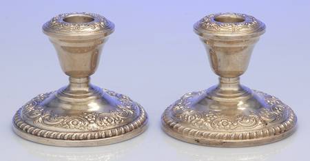 N283 (Sterling, Hollowware) Pair of Weighted Console Candleholders