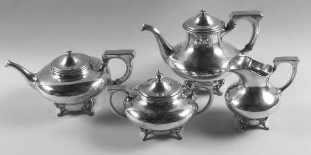 C1573 (Sterling, Hollowware) 4 Piece Tea Set (SCP, STP, SCR, SSU)