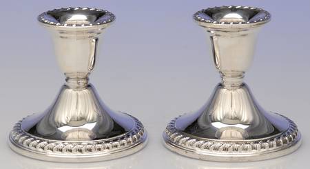 English Gadroon (Sterling, Hollowware) Pair of Weighted Console Candleholders