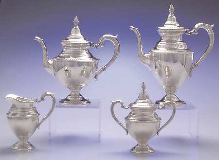 English Gadroon (Sterling, Hollowware) 4 Piece Tea Set (SCP, STP, SCR, SSU)