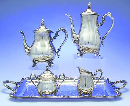INS408 (Silverplate, Hollowware) 5-Piece Silverplate Tea Set (with Tray)