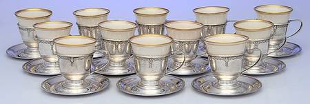 P38-3 (Sterling, Hollowware) Demi Cup and Saucer with Lenox Liner - Set of 12