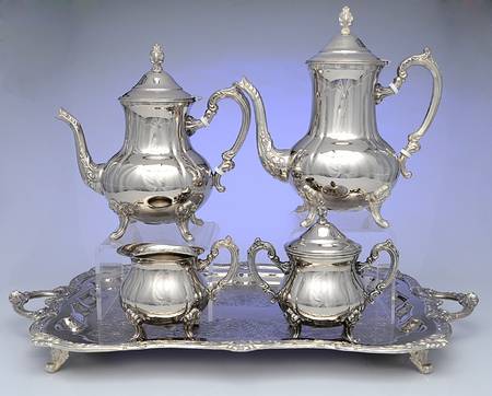 INS430 (Silverplate, Hollowware) 5-Piece Silverplate Tea Set (with Tray)