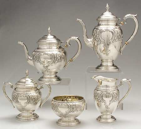 Lord Saybrook-Hand Chased 5 Piece Tea Set (SCP, STP, SCR, SSU, SWB)