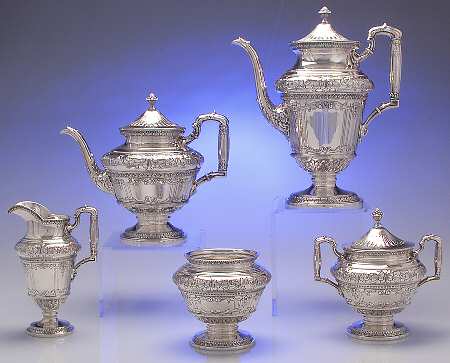 Marie Antoinette (Sterling, Hollowware) 5 Piece Tea Set (SCP, STP, SCR, SSU, SWB)