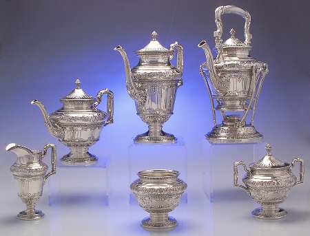 Marie Antoinette (Sterling, Hollowware) 6 Piece Tea Set (SCP, STP, SCR, SSU, SWB, SKES)