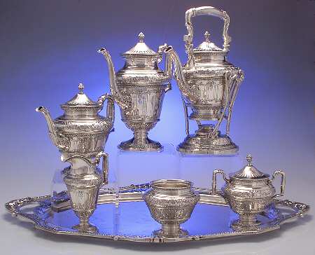 Marie Antoinette (Sterling, Hollowware) 7 Piece Tea Set (SCP, STP, SCR, SSU, SWB, SKES & WTL)