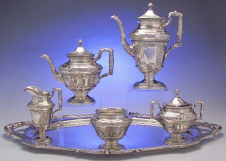 Marie Antoinette (Sterling, Hollowware) 6 Piece Tea Set (SCP, STP, SCR, SSU, SWB, WTL)