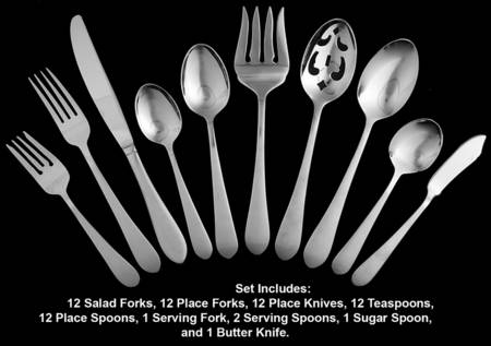 Ridgefield (Stainless, Satin) 65 Piece Set & Caddy