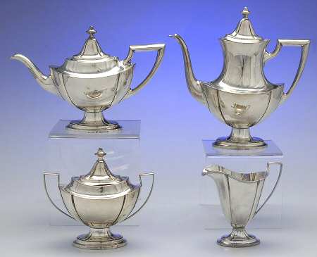 C301 (Sterling, Hollowware, Plain) 4 Piece Tea Set (SCP, STP, SCR, SSU)