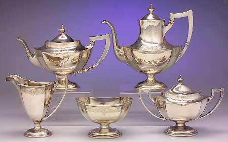 815A (Sterling, Hollowware) 5 Piece Tea Set (SCP, STP, SCR, SSU, SWB)