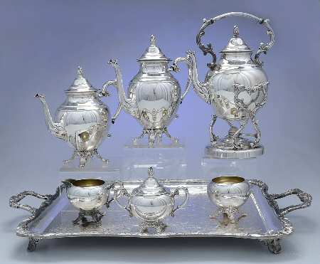 292 (Silverplate, Hollowware) 7-Piece Plated Tea Set (w/ Waste, Kttle & Try)