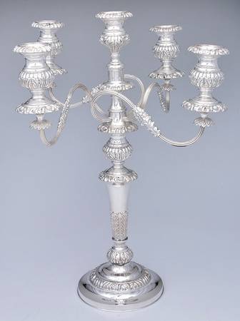 Silverplate Hollowware 5 Light Candelabra with Bobeche