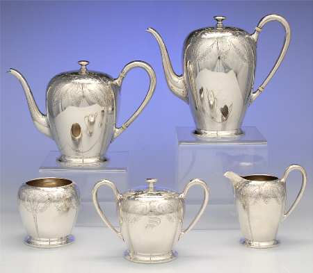 Sedan (Strl, Hlwr, Engraved Floral Swags) 5 Piece Tea Set (SCP, STP, SCR, SSU, SWB)