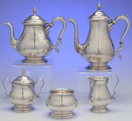 C348 (Sterling, Hollowware) 5 Piece Tea Set (SCP, STP, SCR, SSU, SWB)