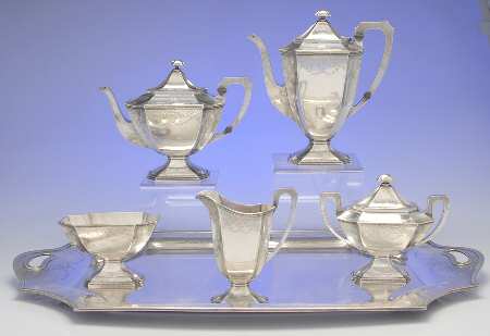 2307 (Sterling, Hollowware) 6 Piece Tea Set (SCP, STP, SCR, SSU, SWB, WTL)