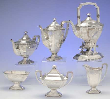 2307 (Sterling, Hollowware) 6 Piece Tea Set (SCP, STP, SCR, SSU, SWB, SKES)