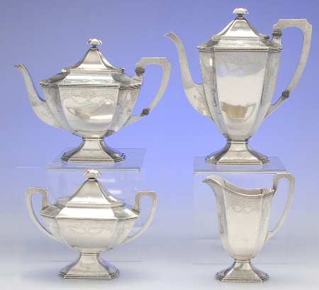 2307 (Sterling, Hollowware) 4 Piece Tea Set (SCP, STP, SCR, SSU)