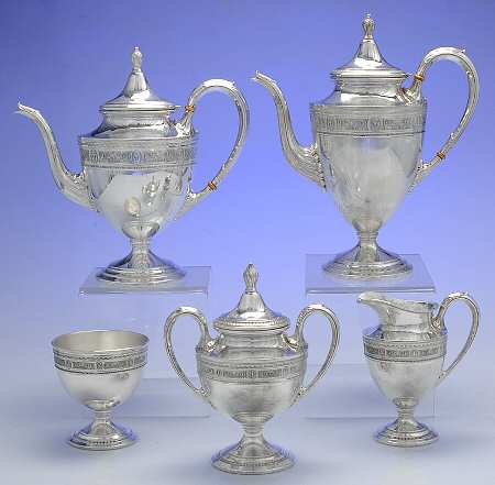Wedgwood (Sterling, Hollowware, Beaded Base) 5 Piece Tea Set (SCP, STP, SCR, SSU, SWB)
