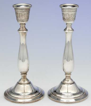 Wedgwood (Sterling, Hollowware, Beaded Base) Pair of 10" Weighted Candlesticks
