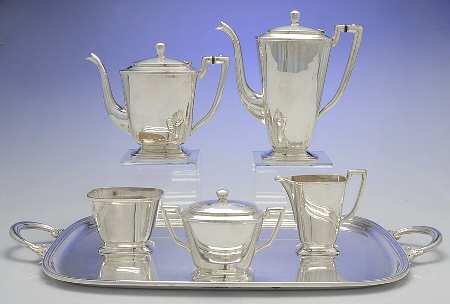 N1985 (Silverplate, Hollowware) 6-Piece Plated Tea Set (Waste & Tray)
