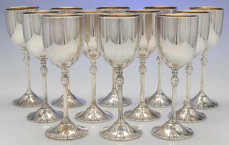 P80 (Sterling, Hollowware) Gold Lined Water Goblet - Set of 12