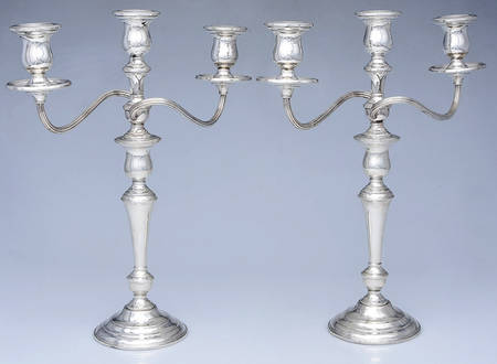 10165 (Sterling, Hollowware) Pair of Weighted 3 Light Candelabra