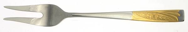 INX1 (Stainless, Gold Accents) Medium Solid Cold Meat Serving Fork