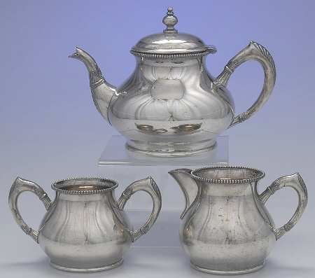 1237 (Silverplate, Hollowware) 3-Piece Tea Set (Tea Pot, Creamer, Open Su)