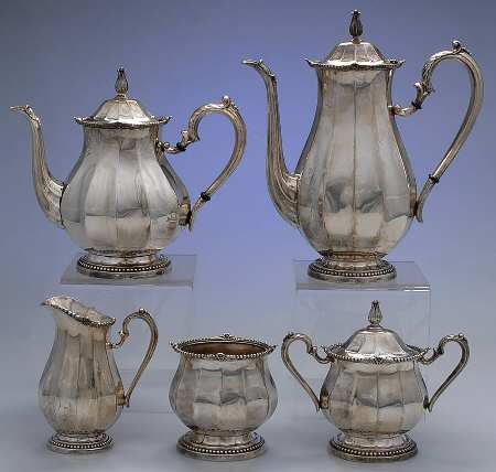 14905 (Sterling, Hollowware) 5 Piece Tea Set (SCP, STP, SCR, SSU, SWB)