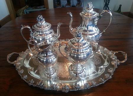 1951 (Silverplate, Hollwwoware) (4 Piece) Silverplate Tea Set