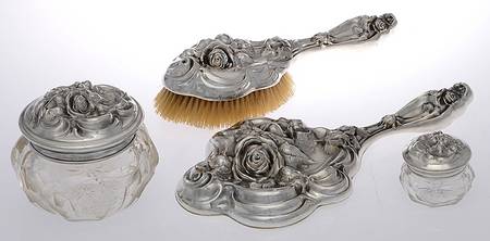 C520 (Sterling, Hollowware) 4 Piece Dresser Set (SMIR,SHB,CPJ,DRJSL)
