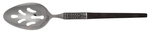 INR44 (Stainless, Black Handle) Pierced Tablespoon (Serving Spoon) by Interpur