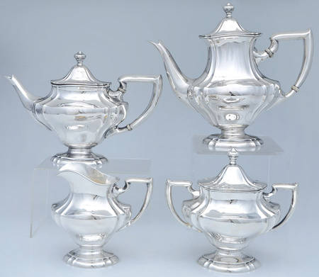 C1587 (Sterling, Hollowware) 4 Piece Tea Set (SCP, STP, SCR, SSU)