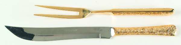 Cellini Romanesque (Gold Electroplate) Large 2-Piece Roast Carving Set w/Stainless Blade