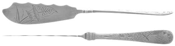 Lily Engraved (Sterling, 1884) Flat Twisted Handle Master Butter Knife Bright Cut