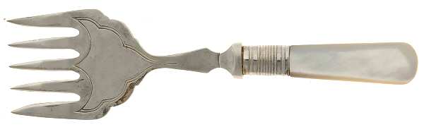 Pearl Handle (Silverplate Bolster) Large Solid Tined Sardine Serving Fork