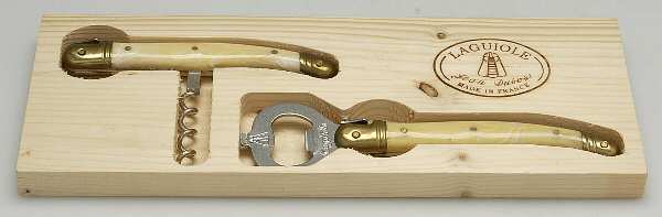 Laguiole Ivory (Gold Accent) (2 Piece) Bar Set with Wood Tray (CS & BO)