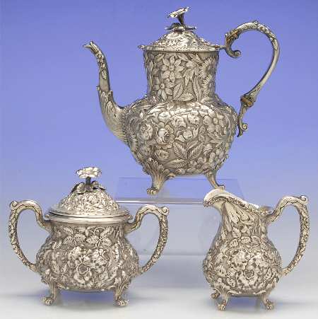 Repousse (Sterling, Hollowware) 3 Piece Tea Set (STP, SCR, SSU)