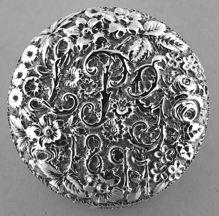 Repousse (Sterling, Hollowware) Powder Box & Lid w/Embelished Monogram