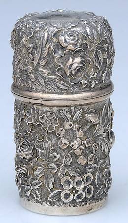 Repousse (Sterling, Hollowware) Tea Caddy with Hinged Lid