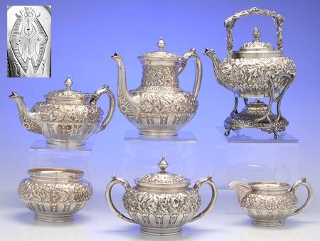 JEW21 (Sterling, Hollowware) 6 Piece Tea Set (SCP, STP, SCR, SSU, SWB, SKES)
