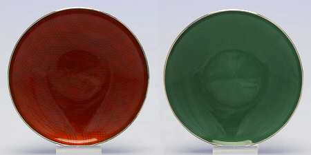 Sterling Hollowware Set of 2-3" Round Trays with Enamel Bowl